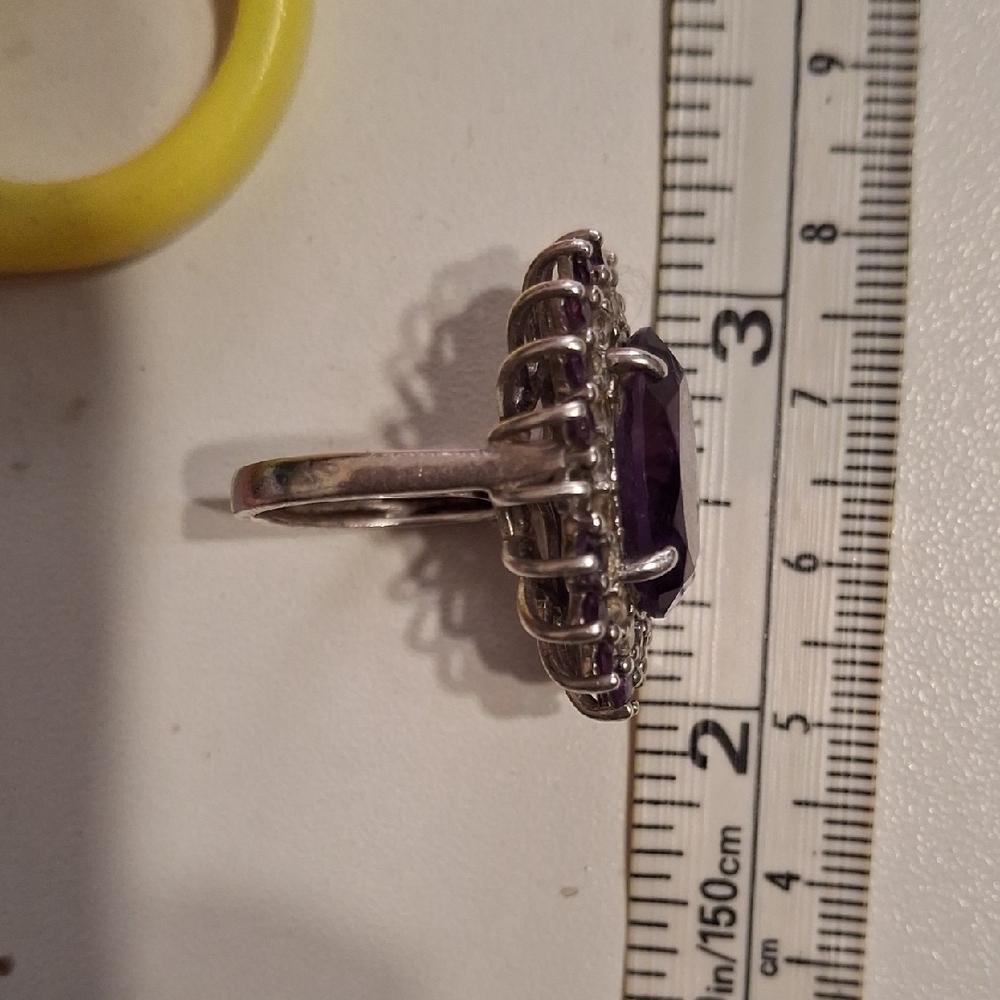 Amethyst and White Topaz Halo Ring Set In Solid Sterling Silver .925 Mk Sz 6.5 - Picture 10 of 10